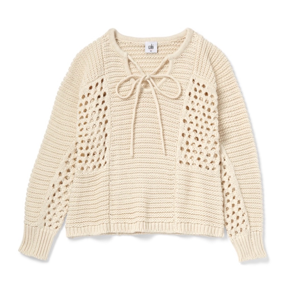 CAbi Cream Knit Sweater with Lace Accents